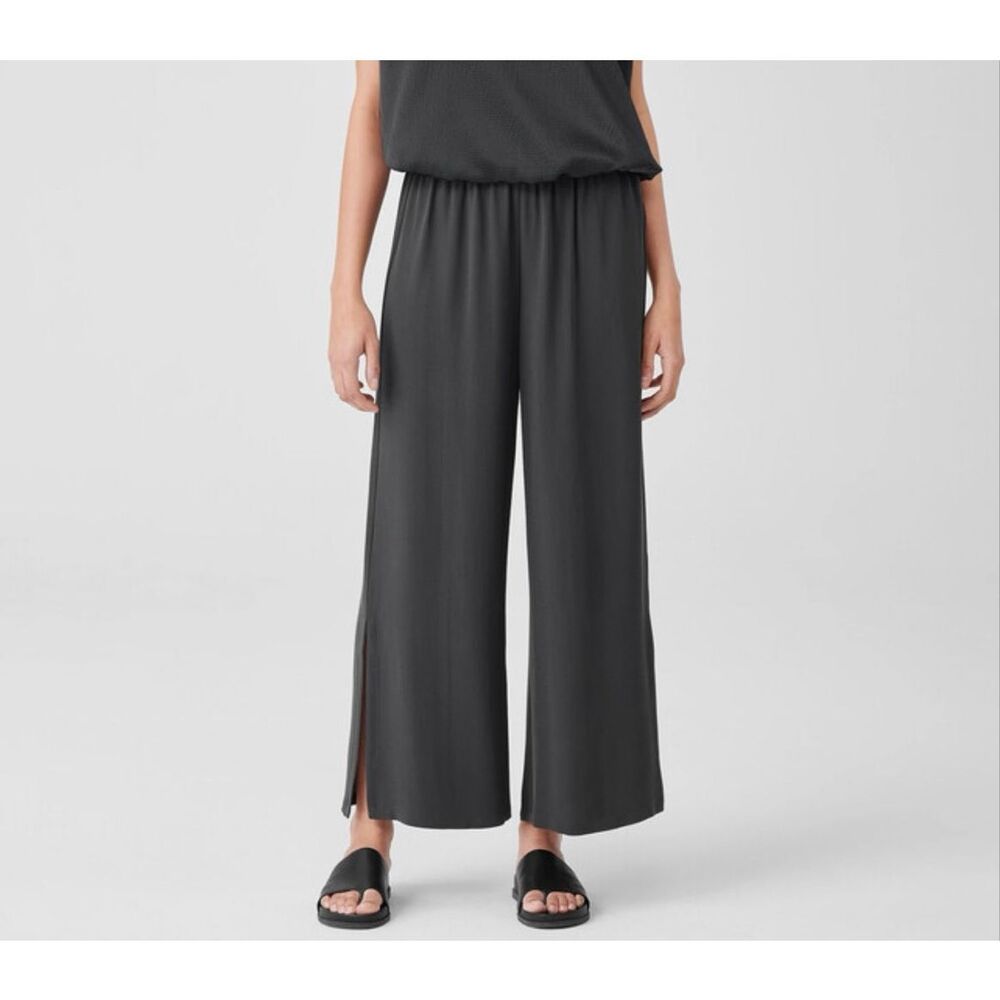 Eileen Fisher $278 Crepe Wide Leg Pants Gray Tencel Lyocell XS NEW